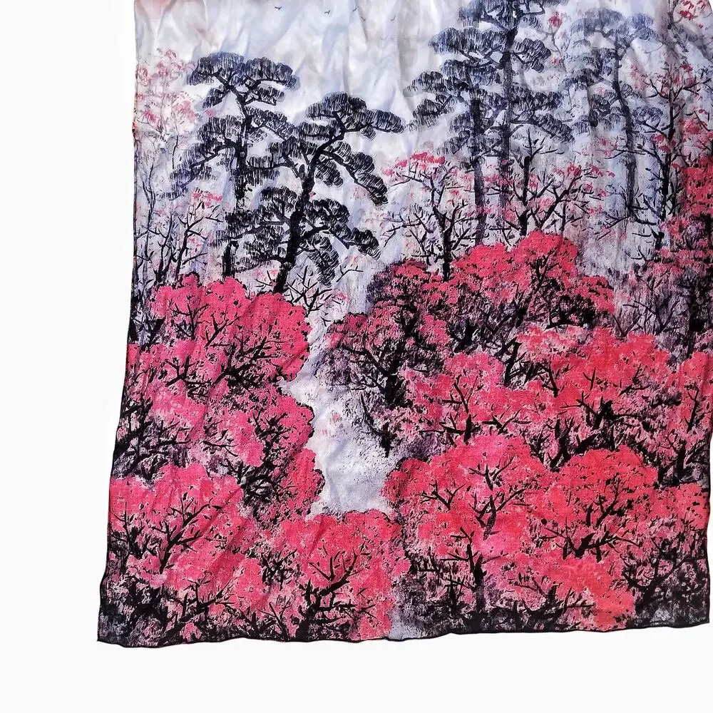 Romantic Watercolor Silk Scarf Wrap Shawl Hair Scarf Japan Inspired Summer Wrap